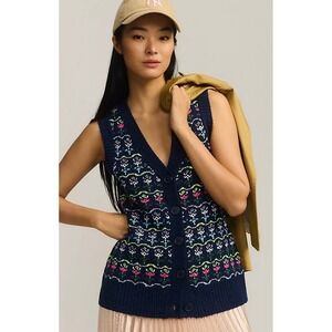 Anthropologie Maeve Printed Sweater Vest Blue Floral Size Smal
